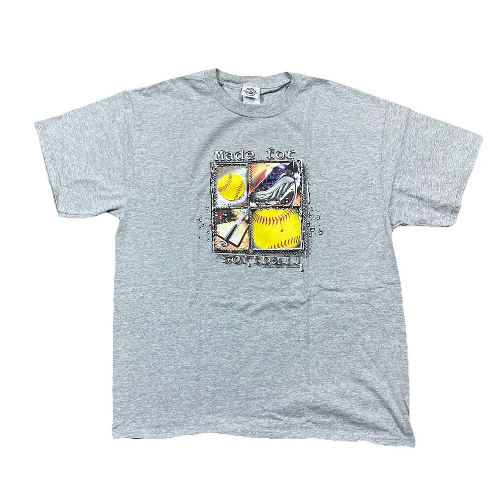 Vintage Softball T-Shirt L Gray Made for Softball USA Knit El Salvador 90s Y2K